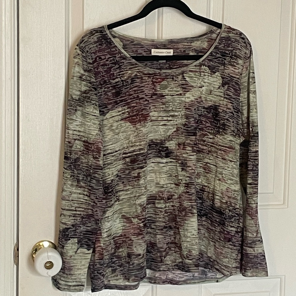 Coldwater Creek Women's Purple and Cream Long Sleeve Top XL